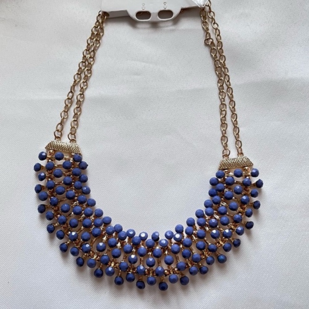 Egyptian Revival Bib Collar Necklace Opaque Bluish/Purple Stone Pin Cushion